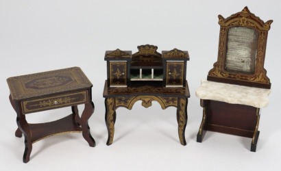 Three pieces of Waltershausen dolls house furniture, German 1880s