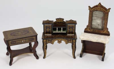 Three pieces of Waltershausen dolls house furniture, German 1880s