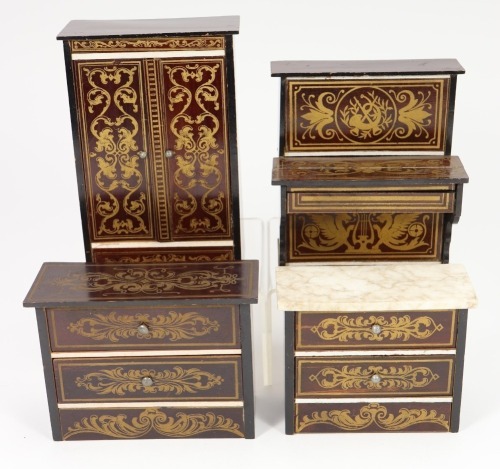 Four pieces of Waltershausen dolls house furniture, German 1880s