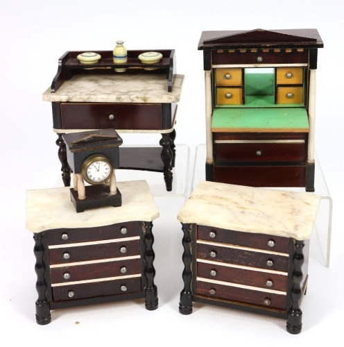 Five pieces of Waltershausen dolls house furniture in the Biedermeier style, German 1880s