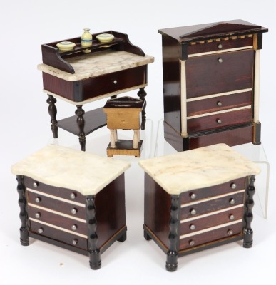 Five pieces of Waltershausen dolls house furniture in the Biedermeier style, German 1880s - 2