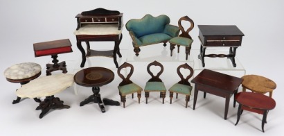 A collection of Waltershausen dolls house furniture, German 1880s