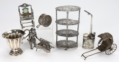 Miniature silver including Chocolate shaker and chamberstick candle holders, - 2