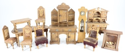 A collection of wooden dolls house furniture, German circa 1900,