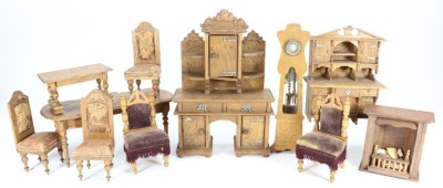 A collection of wooden dolls house furniture, German circa 1900,