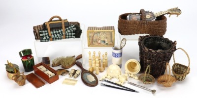 Various doll accessories and miniatures, 1880s-90s