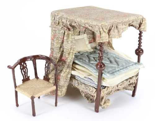 Westacre dolls House four poster bed and corner chair, 1926,