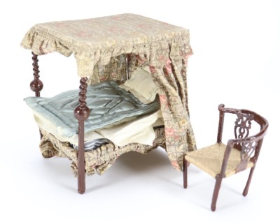 Westacre dolls House four poster bed and corner chair, 1926, - 2