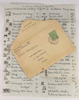 Westacre, hand written Dolls House furniture price list, 1926,