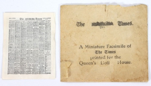 A rare copy of The Times for Queen Mary's Dolls House in original envelope, 1924,