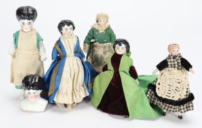 Four glazed china shoulder head dolls, German circa 1880,