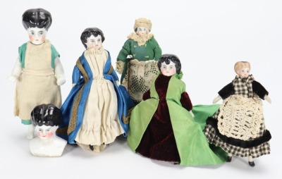 Four glazed china shoulder head dolls, German circa 1880,