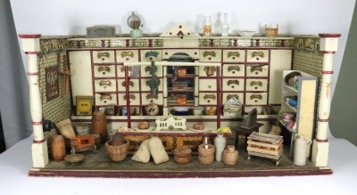 A large painted wooden Grocery Store room set, German late 19th century,