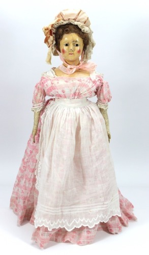 A rare papier-m&acirc;ch&eacute; shoulder head doll, English early 19th century,