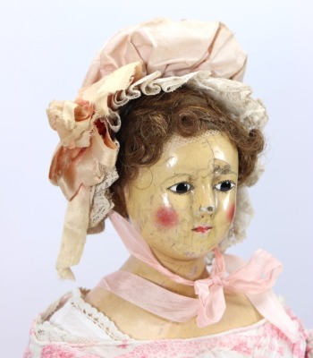 A rare papier-m&acirc;ch&eacute; shoulder head doll, English early 19th century, - 3