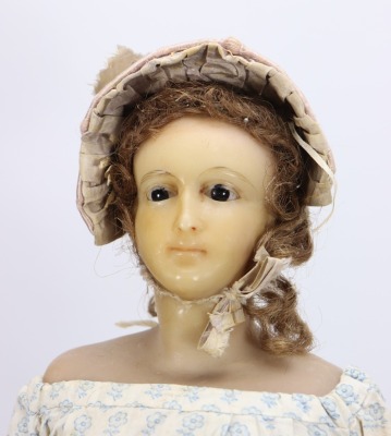 A rare poured wax shoulder head lady doll, English mid 19th century - 2