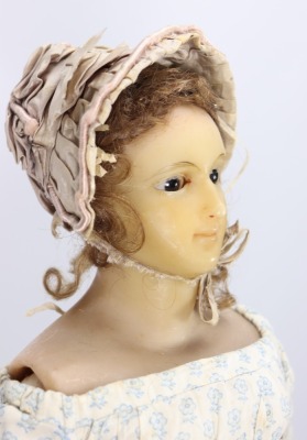 A rare poured wax shoulder head lady doll, English mid 19th century - 3