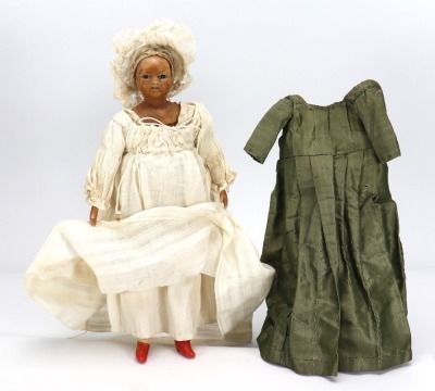 A rare early bees wax shoulder head doll in original clothes - 2