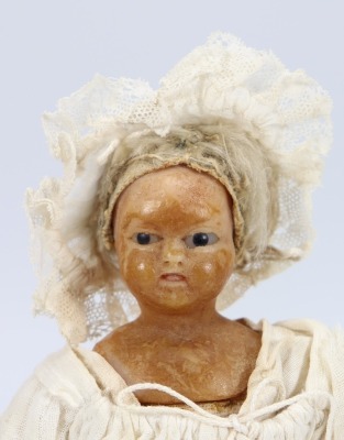A rare early bees wax shoulder head doll in original clothes - 3