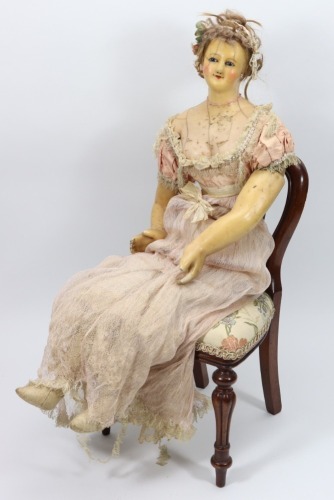 A rare large all original wax over composition lady doll, English circa 1860