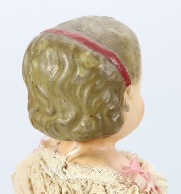 A poured wax Pumpkin head doll in original clothes, German circa 1870 - 3