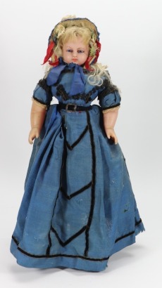 A good all original poured wax shoulder head doll, English circa 1860,