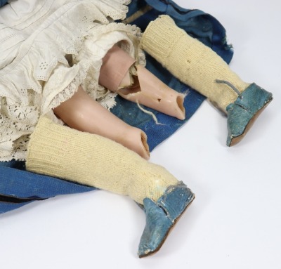 A good all original poured wax shoulder head doll, English circa 1860, - 4