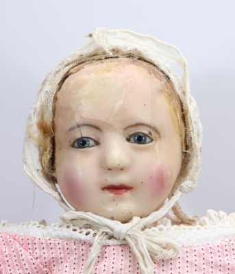 A large wax over composition shoulder head doll, English circa 1860 - 3
