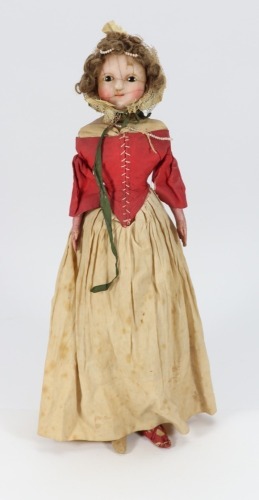 Charming wax over composition shoulder head doll, English 1840s