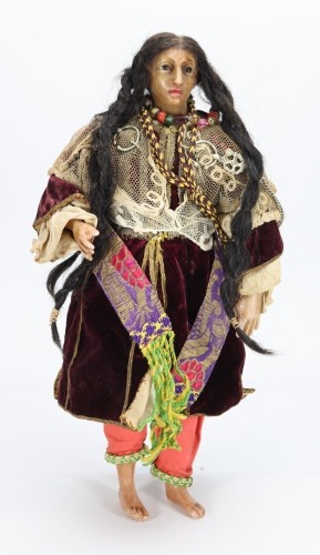 A rare poured wax portrait shoulder head doll of ' Chief Little Crow' circa , possibly Lucy Peck, circa 1890