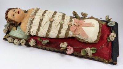 A large Baby Jesus wax creche figure, southern European, nineteenth century