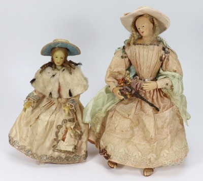 A pair of wax religious figures, southern European, nineteenth century
