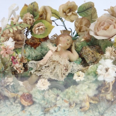 A religious scene in glazed case with wax baby and dove, southern European - 2