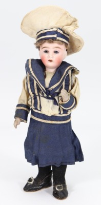 A bisque head Bon-bonnier doll in original sailor costume, German circa 1910