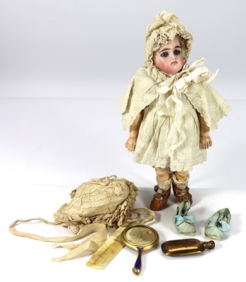 A rare small size all original Kestner 192 closed mouth bisque head doll, German circa 1890 - 3