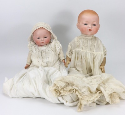 Two bisque head Dream baby dolls, German circa 1915,
