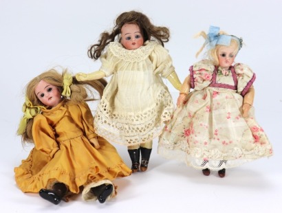 Three small bisque head dolls, German circa 1910,