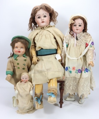 Two large German bisque head dolls,