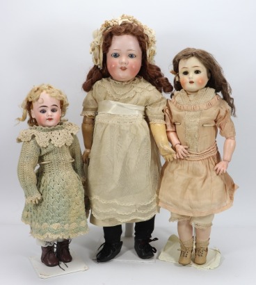 Three German bisque head girl dolls,