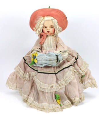 All original Lenci girl cloth doll with label, Italian 1930s