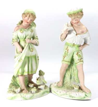 Gebruder Heubach pair of bisque country side children, German circa 1900,