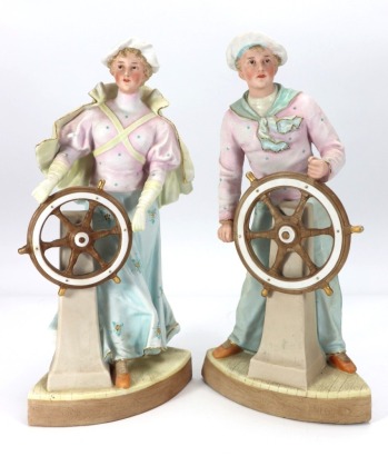 Gebruder Heubach pair of bisque Edwardian sailing couple, German circa 1905,