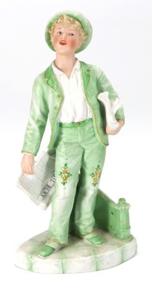 Gebruder Heubach bisque Paperboy figurine, German circa 1900,