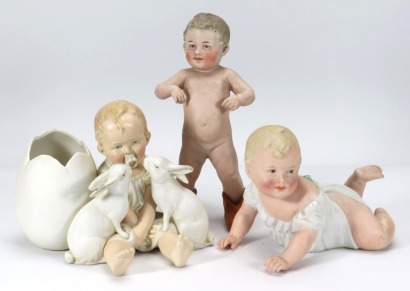 Three bisque figurines, German circa 1905,
