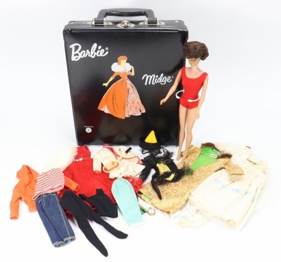 Mattel Bubble-Cut Barbie with Midge carry case and outfits, 1962,