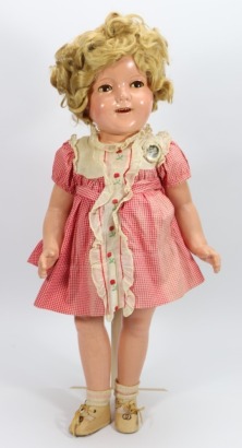 A Shirley Temple composition doll in rare 'Cherry' dress, by Ideal, American 1935-40