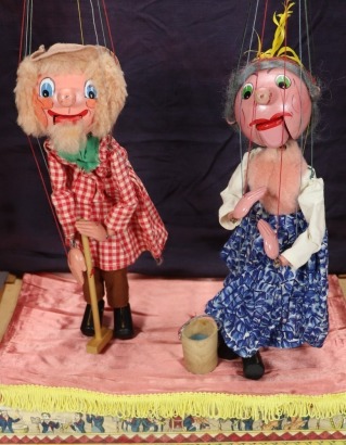 Pelham Puppets SM type Farmer and Old Lady, circa 1960,