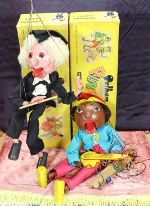 Pelham Puppets SM type Minstrel and Schoolmaster, 1950s,
