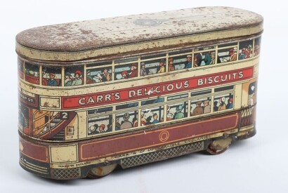 A rare Carr's tinplate London Transport Trolley Bus Biscuit tin, English 1920s,