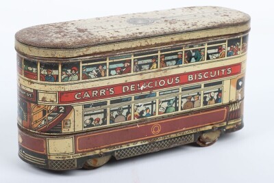 A rare Carr's tinplate London Transport Trolley Bus Biscuit tin, English 1920s,